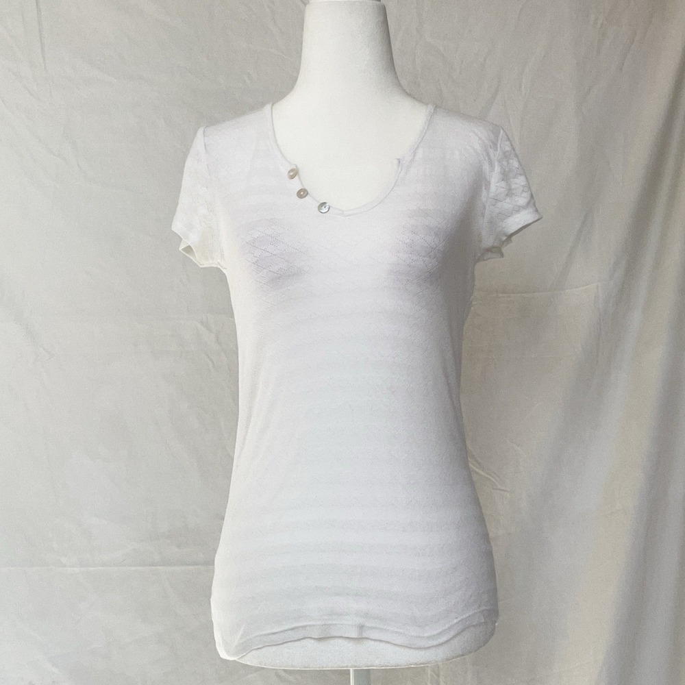 2000s Striped Argyle Mesh Top Button Detail Coquette Twee Preppy Y2K Soft Girl